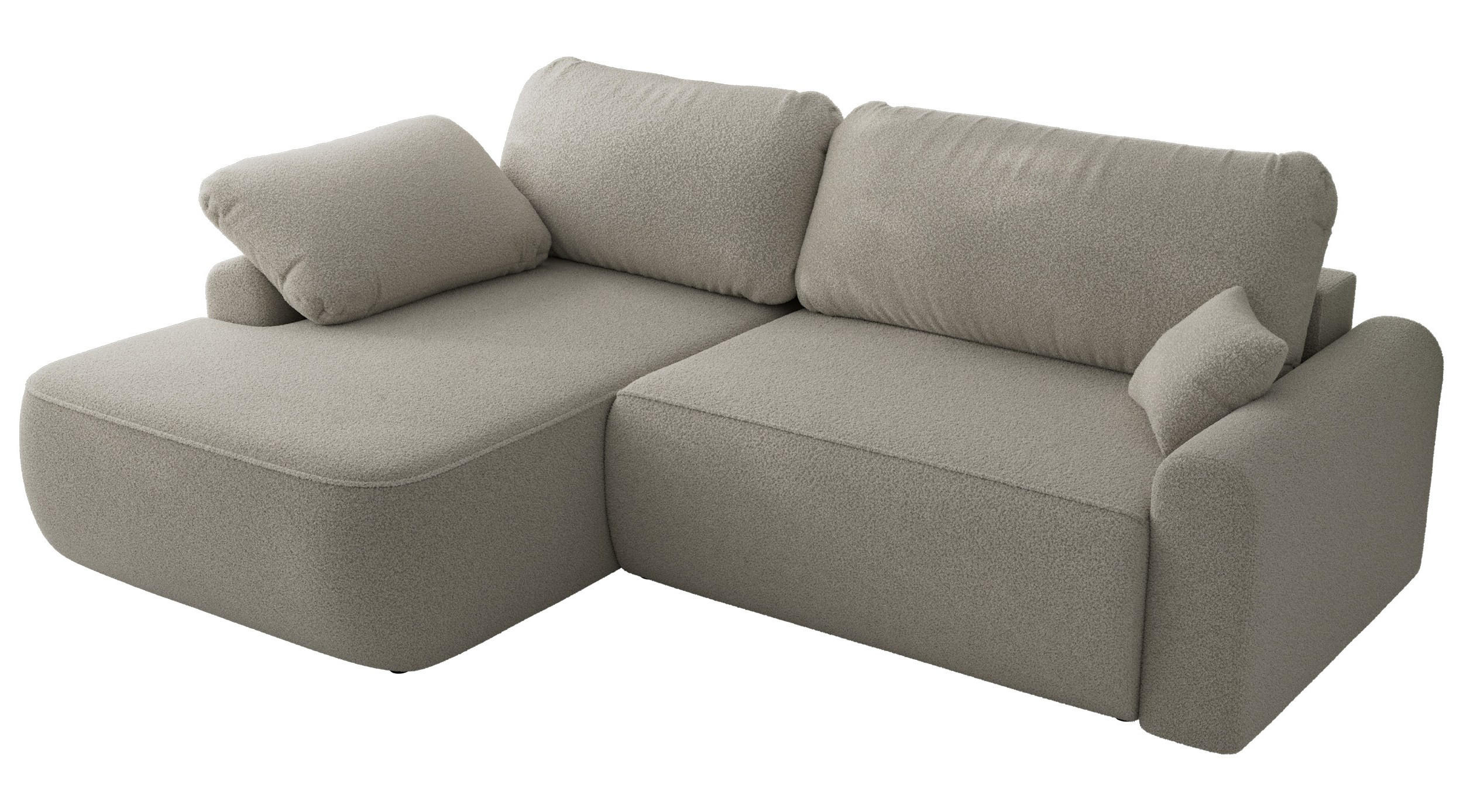 ECKSCHLAFSOFA CUBO L Hellgrau Boucle - links - Hellgrau/Schwarz, Kunststoff/Textil (273/187cm) - MKS