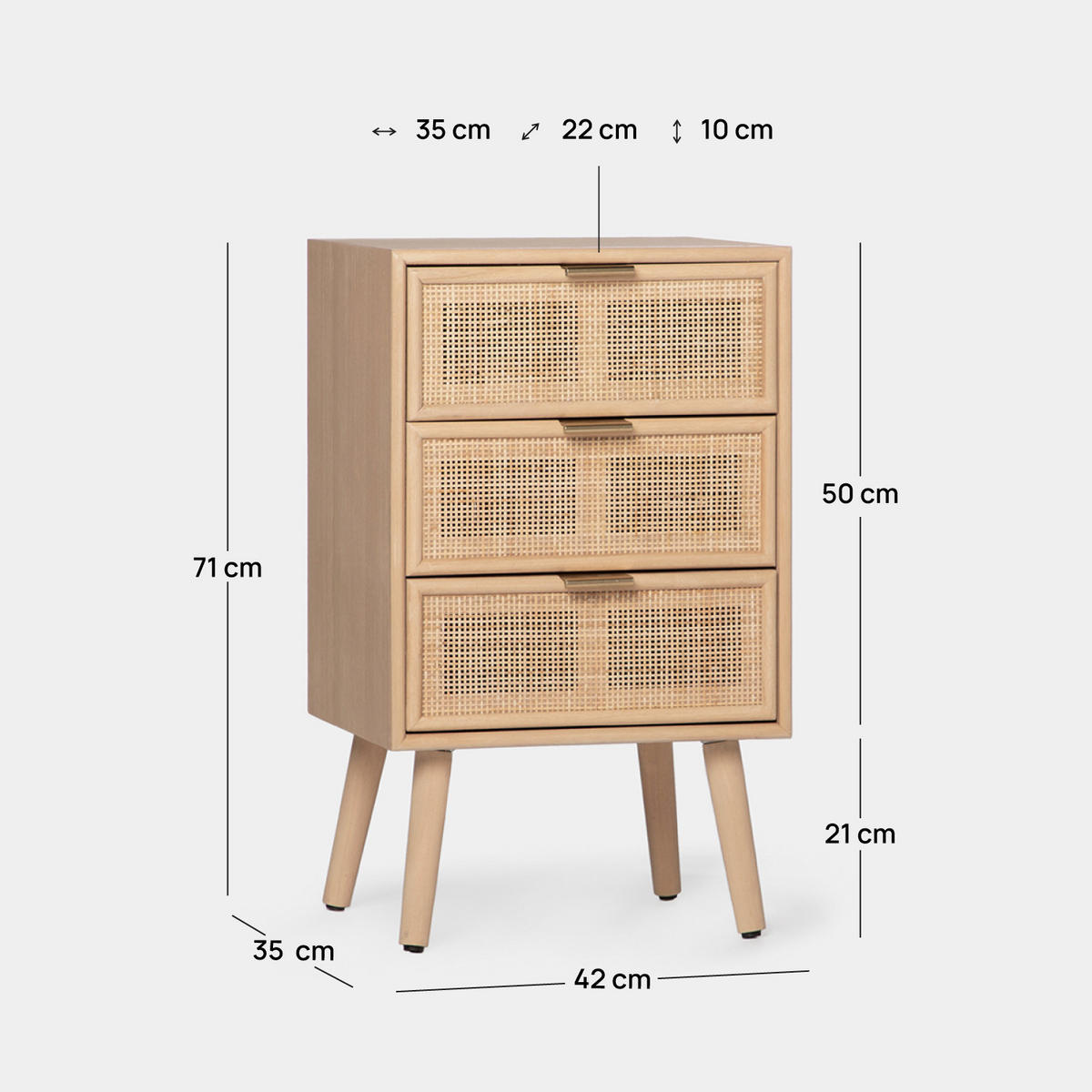 NACHTTISCH 3 SCHUBLADEN Alis Natürlich 42 cm x 71 cm 2er-Set - Naturfarben, Holzwerkstoff (42/71/35cm) - Klast Home
