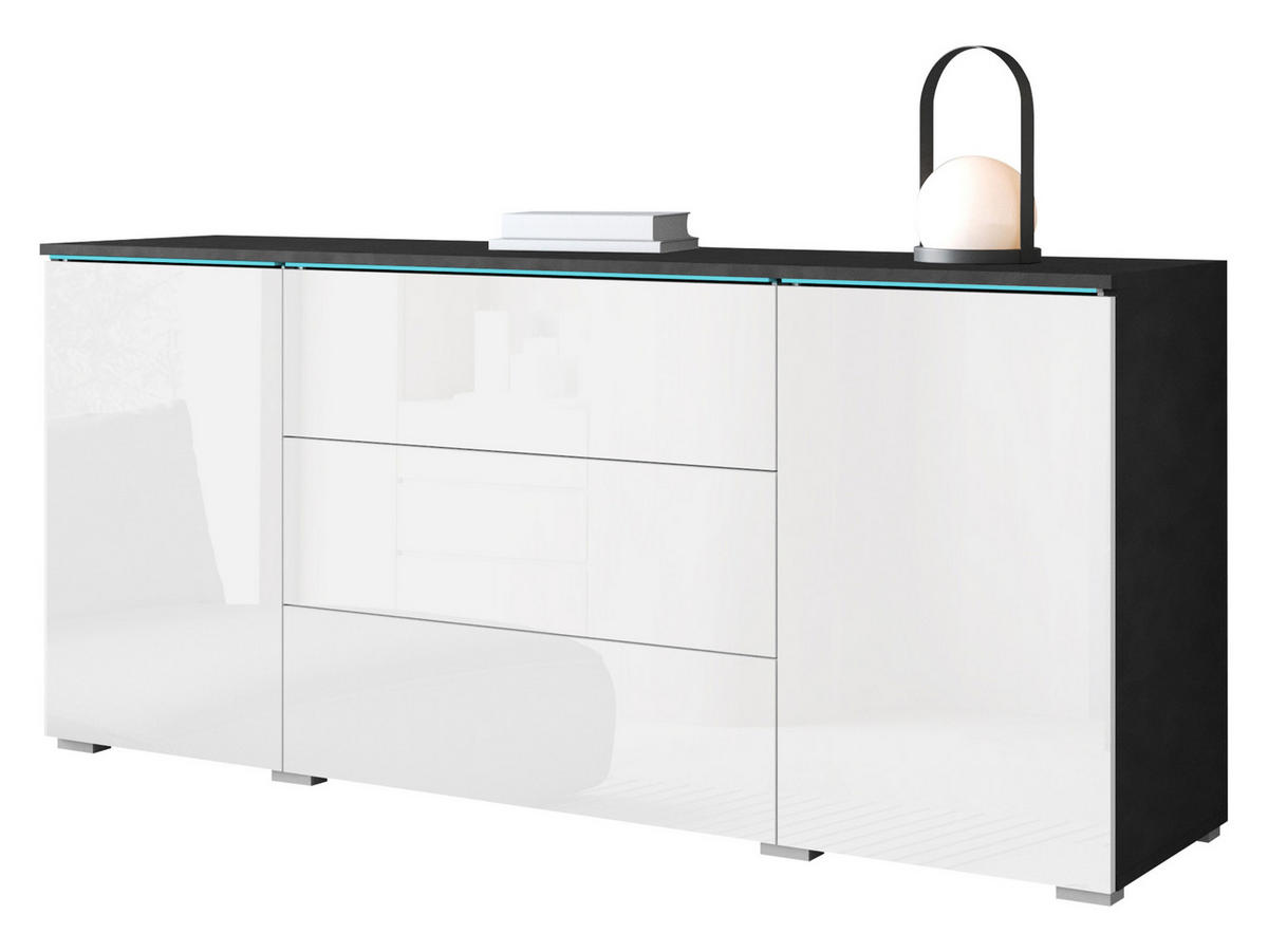 SIDEBOARD Vera 150 mit RGB LED Beleuchtung - Weiß Hochglanz/Grau, Holzwerkstoff (150/66/40cm) - MIRJAN24