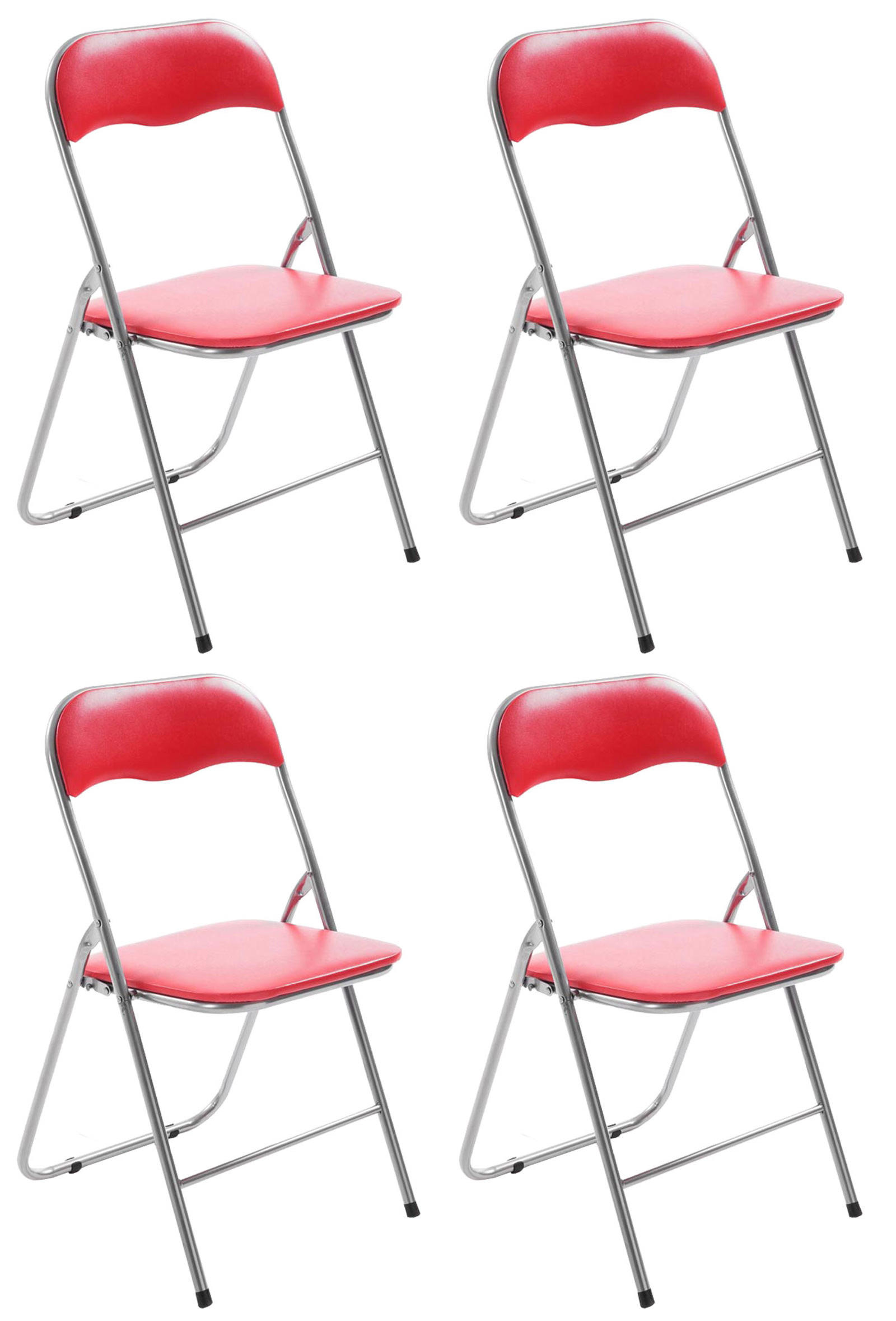 BESUCHERSTUHL 4er Set Lederlook rot/silber - Silberfarben/Rot, Textil/Metall (45/78/45cm) - CLP