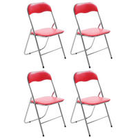 BESUCHERSTUHL 4er Set Lederlook rot/silber - Silberfarben/Rot, Textil/Metall (45/78/45cm) - CLP