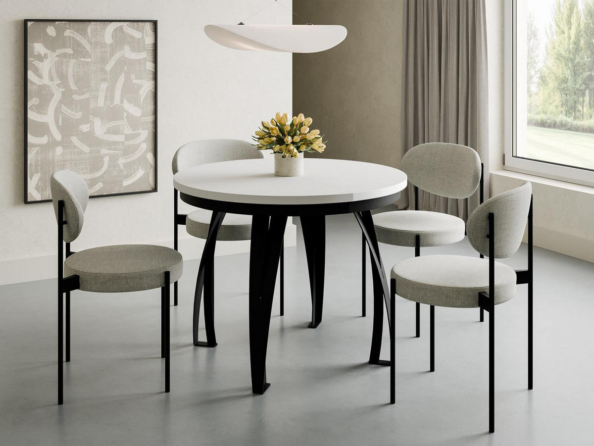 ESSTISCH LUGOS ausziehbar Ø 100 Weiß+Schwarz - Weiß, Holzwerkstoff (100/100/77cm) - Compleo24