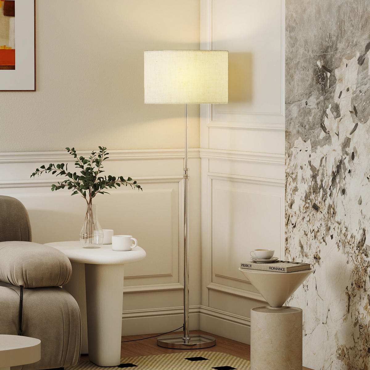STEHLEUCHTE Stahl, Leinenstoff Beige - Beige, Metall (40/40/168cm) - HOMCOM