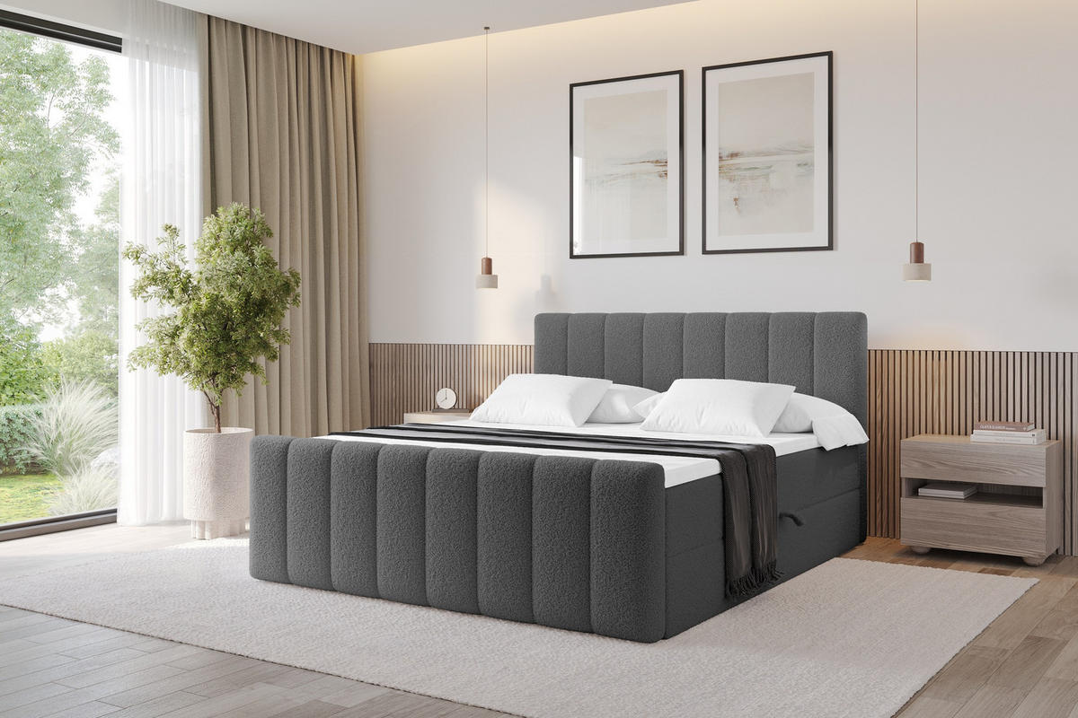 KONTINENTÁLNÍ POSTEL s matrací H4 - OTTA-Z - 180x200 cm Šedá - šedobéžová, kompozitní dřevo (180/200cm) - ALTDECOR