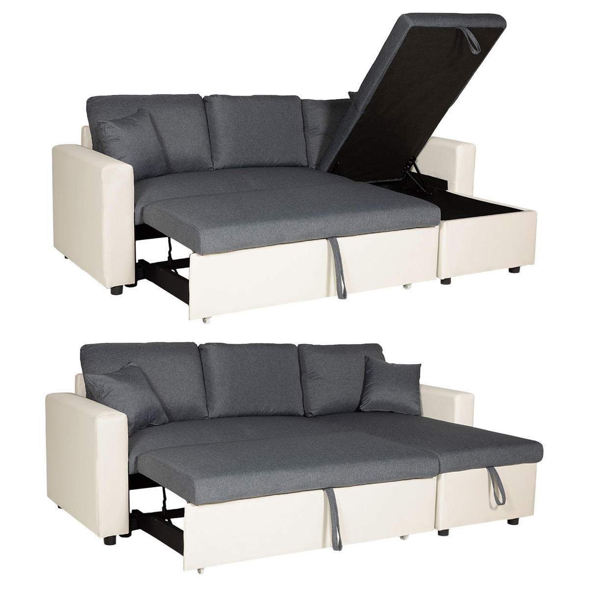 ECKSOFA CLARK Grau meliert und Weiß 3 Plätze - Weiß, Kunststoff (225/146cm) - Happy Garden