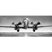 GLASBILD 125x50 cm Flugzeug Schwarz Weiß - Weiß, Glas (125/50cm) - artissimo