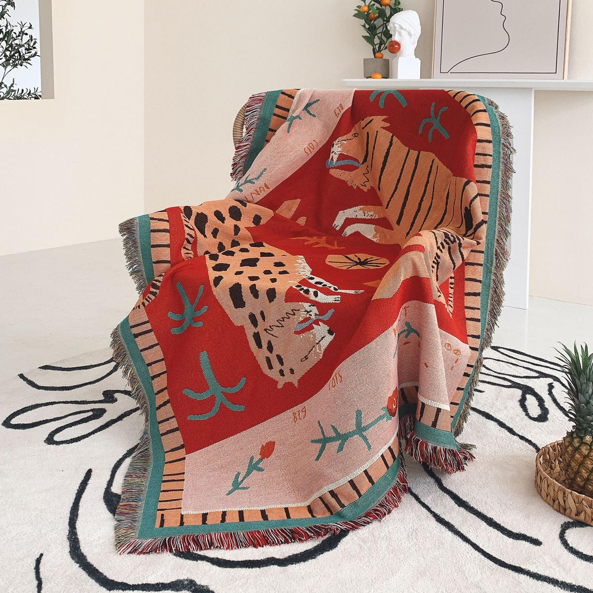 DECKE – 130 x 160 cm – Beidseitiges Muster - Rot, Textil (160/130cm)