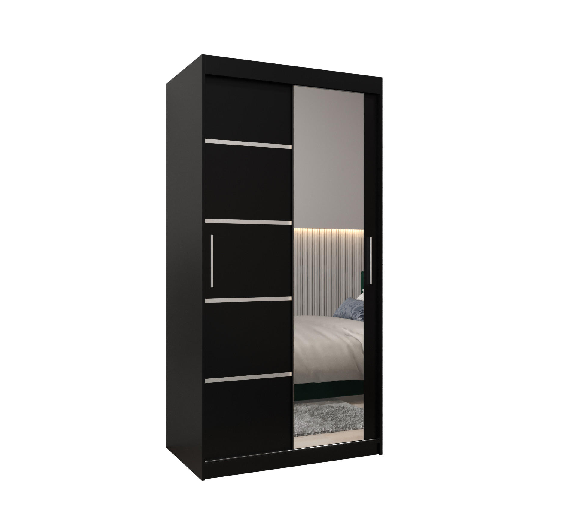 SCHWEBETÜRENSCHRANK 200/100/62 2-türig - Silberfarben/Schwarz, Holz/Kunststoff (100/200/62cm) - MÖBEL KRYSPOL