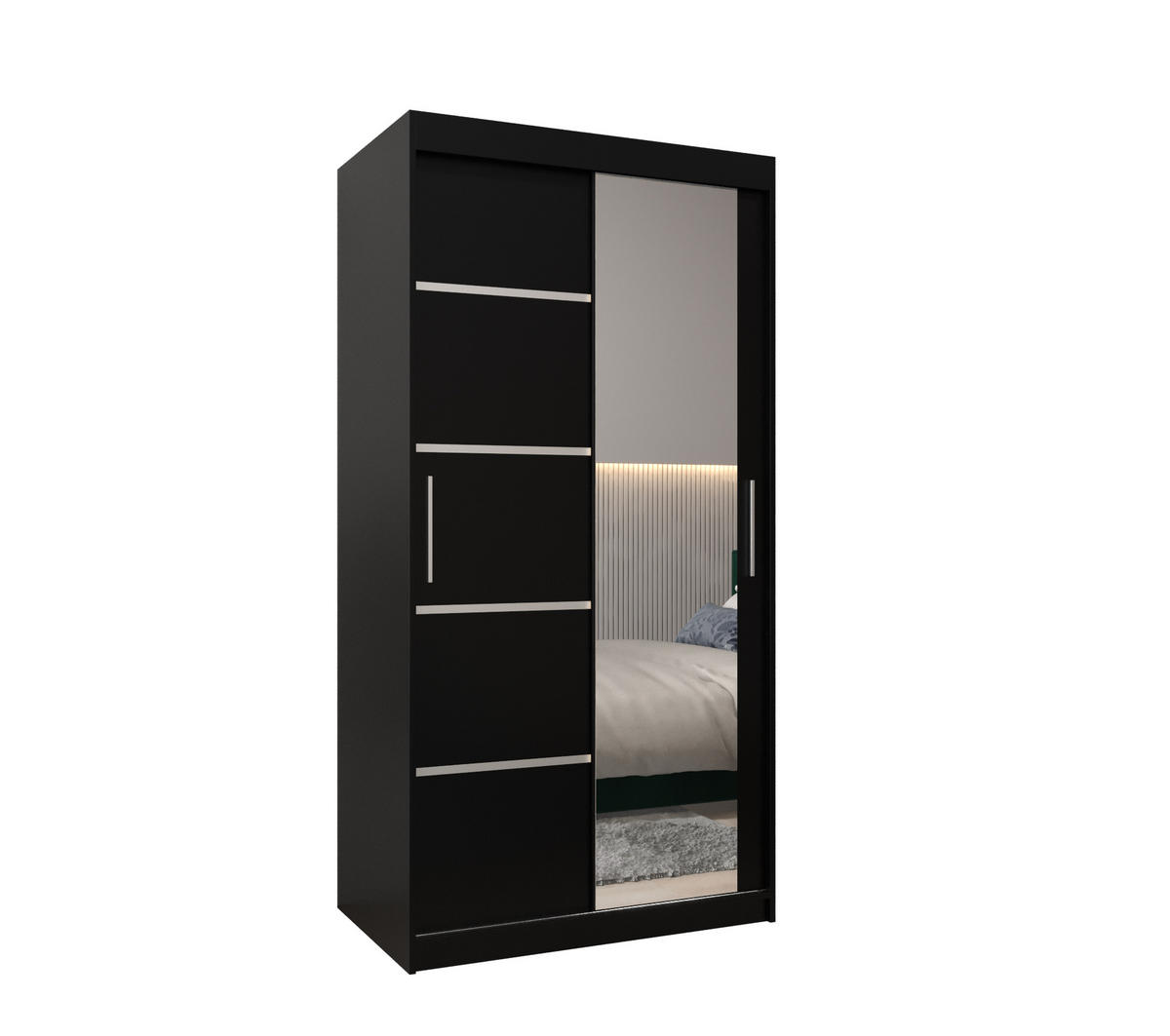 SCHWEBETÜRENSCHRANK 200/100/62 2-türig - Silberfarben/Schwarz, Holz/Kunststoff (100/200/62cm) - MÖBEL KRYSPOL
