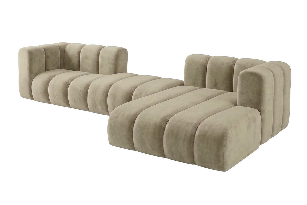 ECKSOFA Modulares In L-Form, Velvet-Stoff Riviera, Beige, Rechts, GRAND 319 cm - Beige, Holz (319/175cm) - Kaiser Möbel