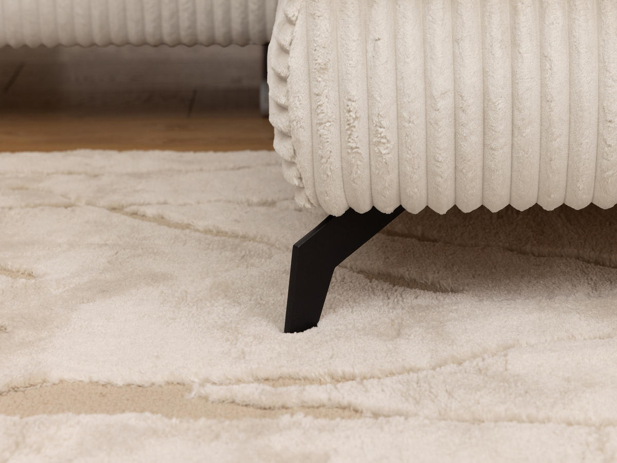 ECKSOFA mit Schlaffunktion und Bettkasten Bonnie aus Creme Cord-Stoff mit verstellbaren Kopfstützen und Armlehne - Ottomane rechts - Creme/Schwarz, Holz/Textil (275/210cm) - S-Style Möbel