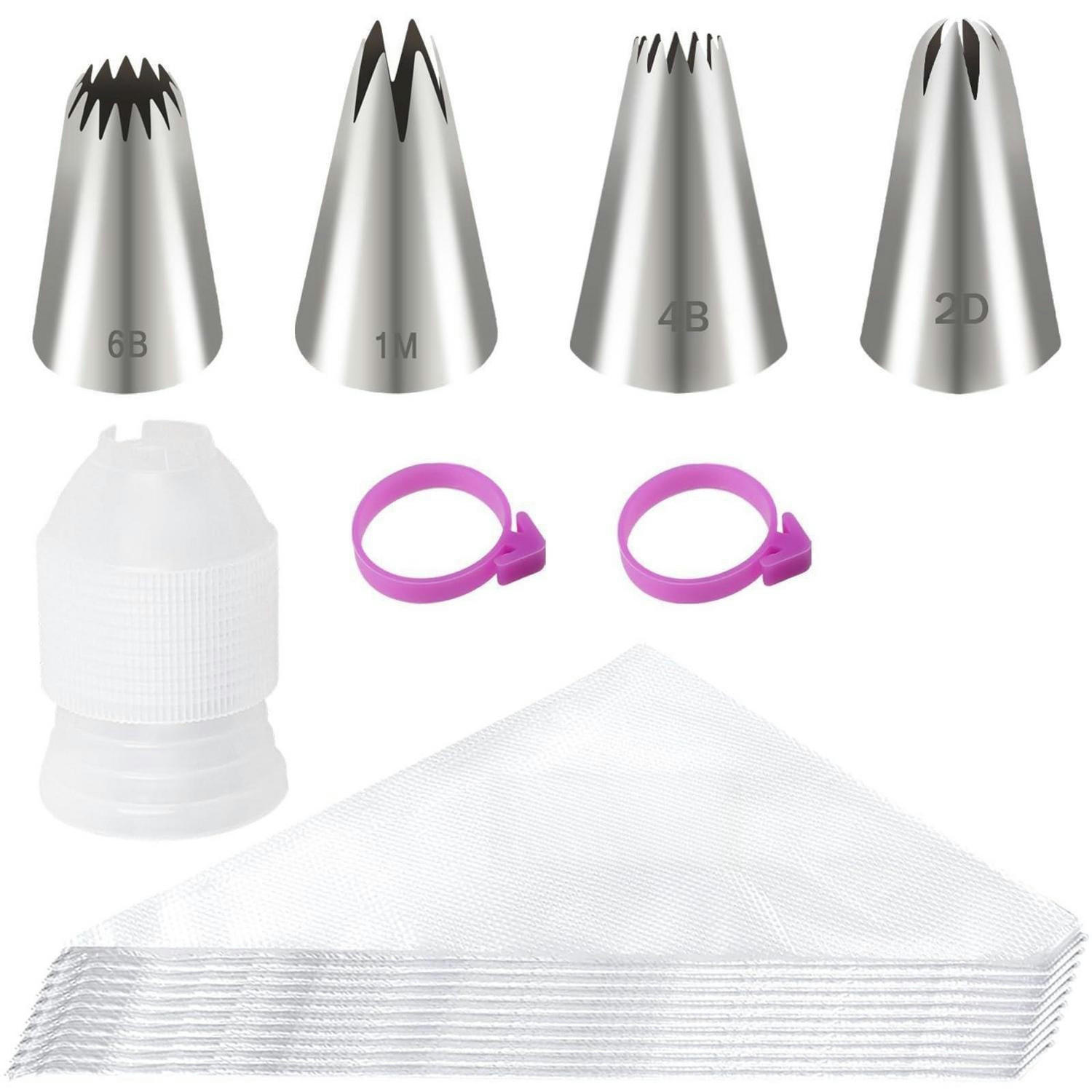 SPRITZBEUTEL Set 107-teilig mit 4 Edelstahl-Tüllen - Silberfarben, Kunststoff (2.5/4/4cm)
