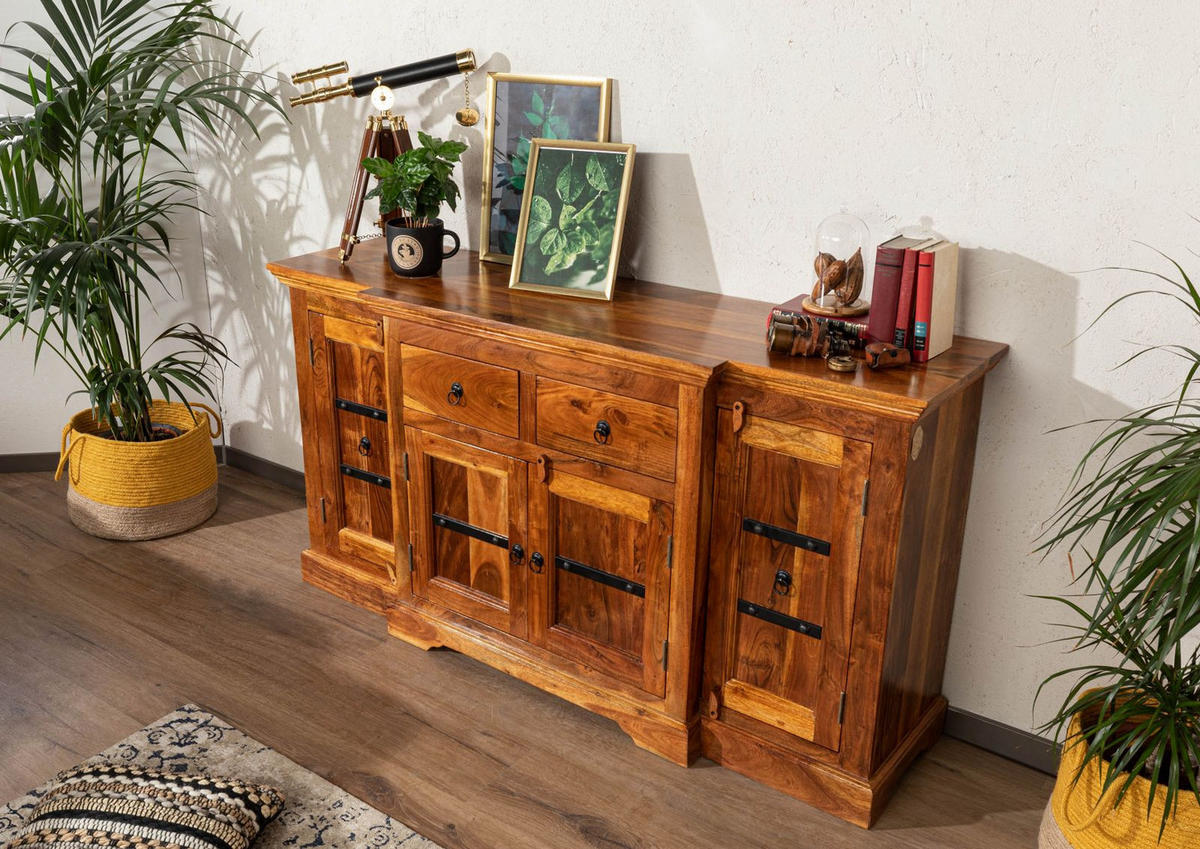 SIDEBOARD Akazie 160x45x85 honig lackiert OXFORD #0902 - Braun, Holz (160/85/45cm) - Massivmoebel24