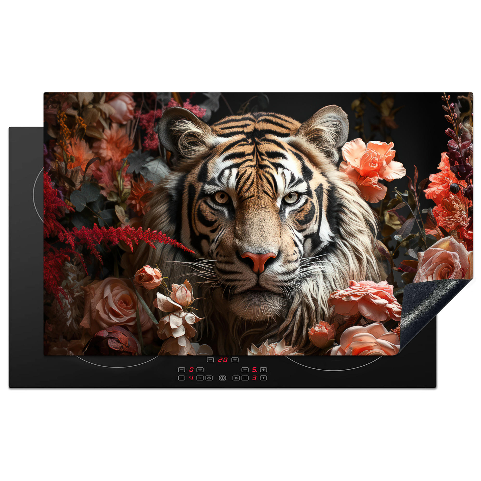 MuchoWow KRYT NA INDUKČNÍ DESKU Tygr - Zvíře - Příroda - Květiny - Botanické motivy 85x52 cm