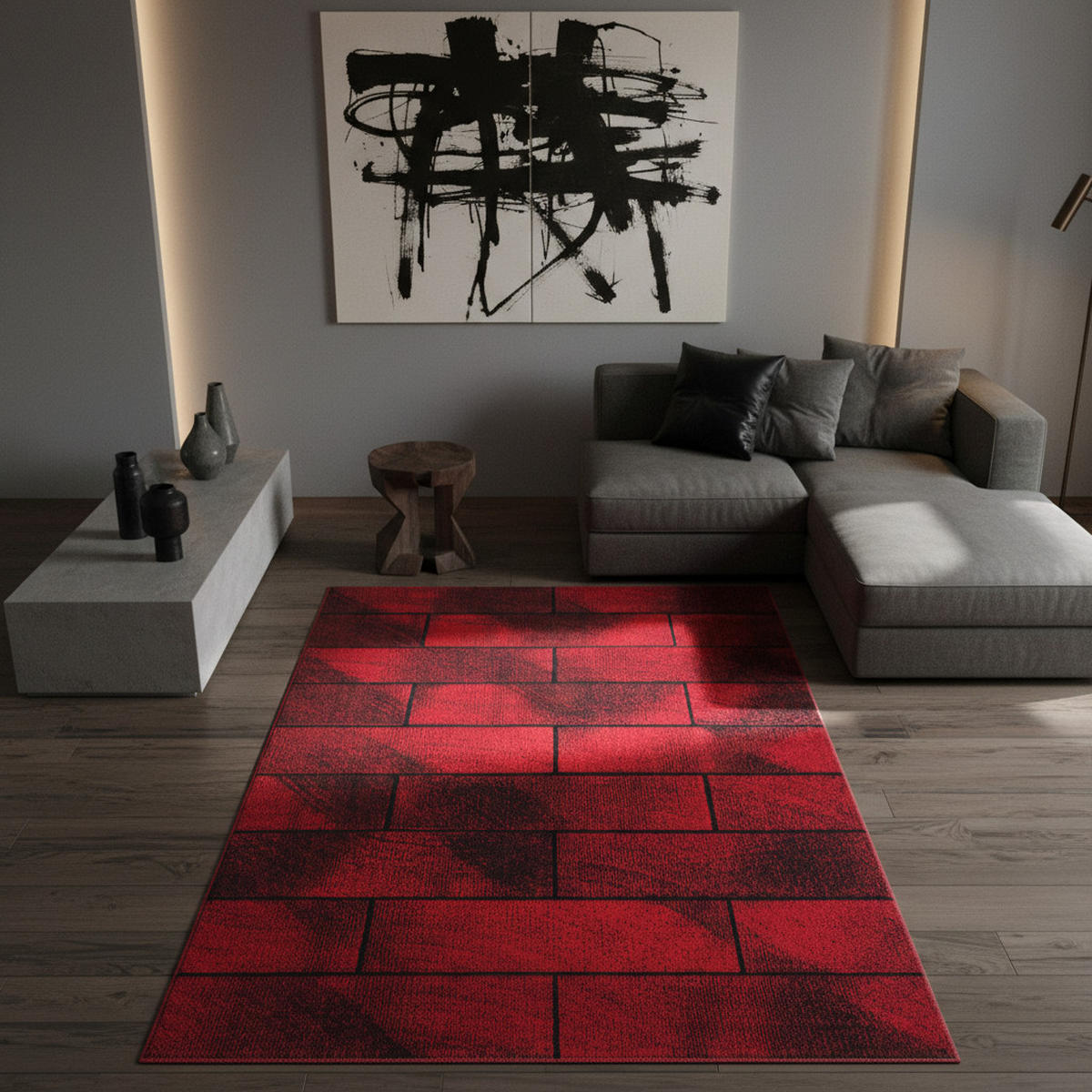 TEPPICH Kurzflor Geometrisch Polypropylen Wohnzimmer Rot Rechteckig 200x290 - Rot, Textil (200/290cm) - KADIMA DESIGN