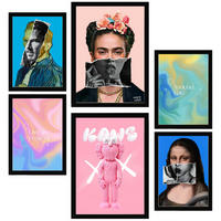 POSTER Set Mit 6 Ikonische Frida Van Gogh Pop Art A3 & A4 Schwarzer Rahmen - Schwarz, Papier (29/3cm) - Nacnic