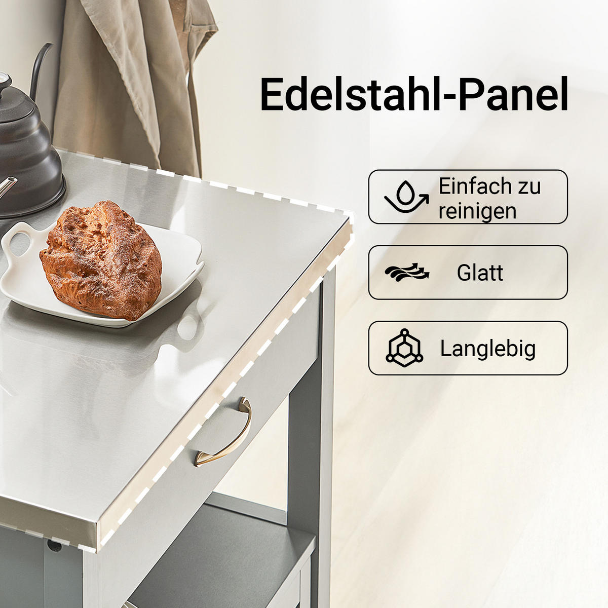 KÜCHENWAGEN Grau - Grau, Holzwerkstoff (60/90/45cm) - SoBuy