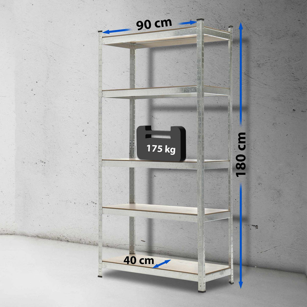 LAGERREGAL 90/40 cm Metall Silber - Silberfarben, Metall (90/180/40cm) - CLP