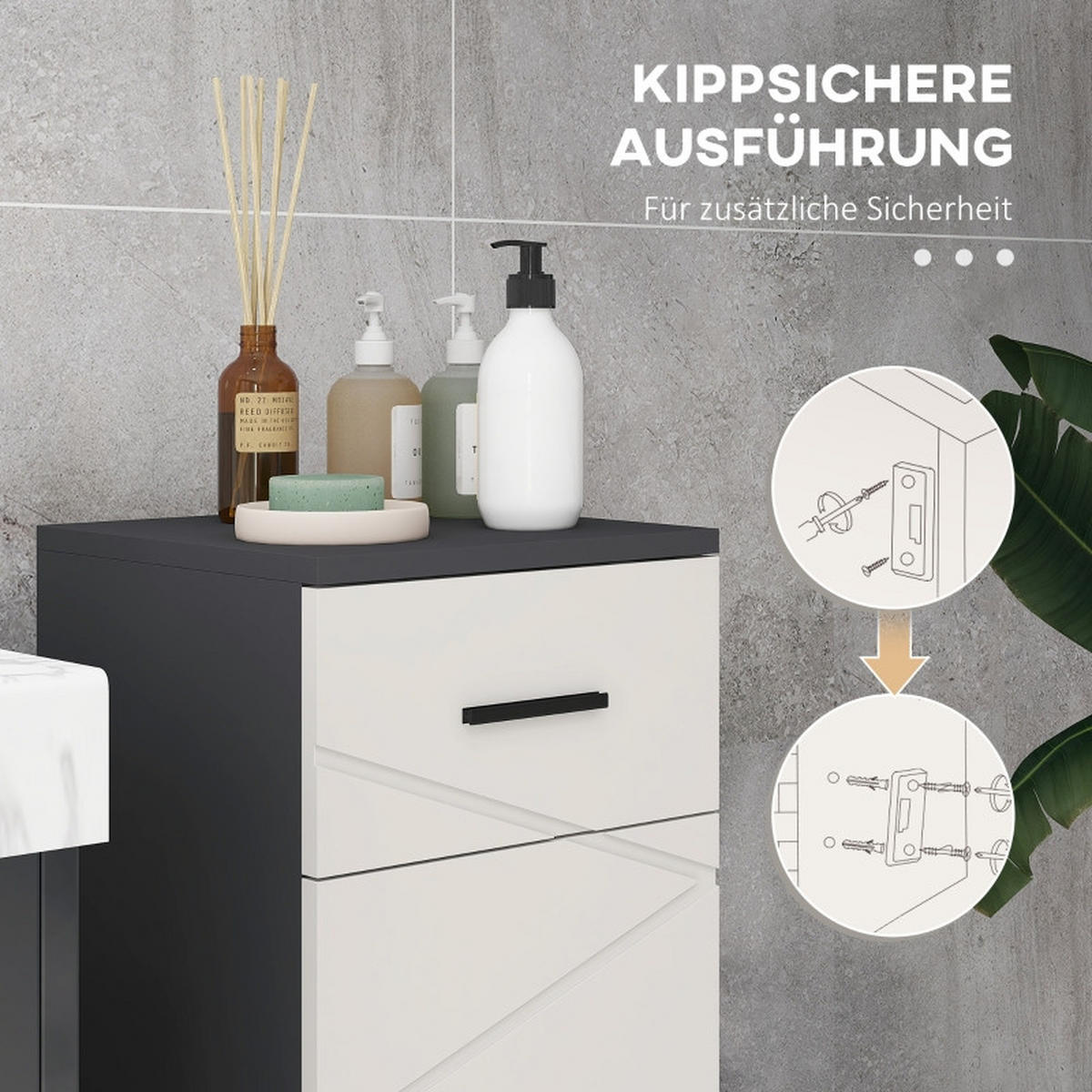 BADEZIMMERSCHRANK 30x30x82 cm Grau mit Schublade & verstellbarem Regal - Grau, Holzwerkstoff (30/82/30cm) - Modfu