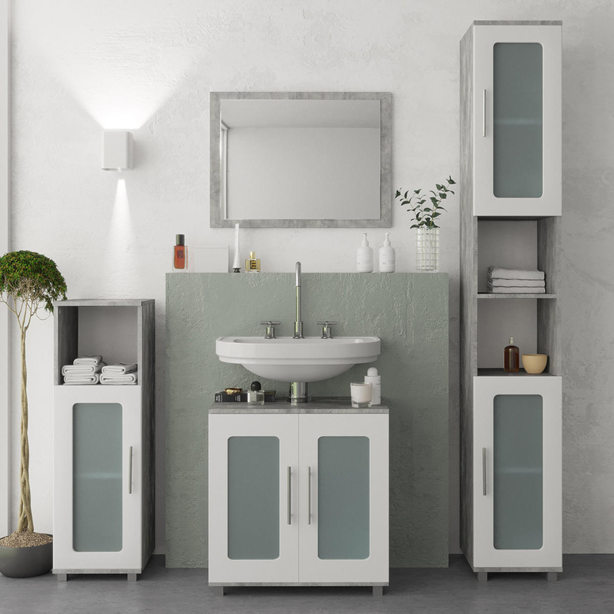 BADEZIMMERSPIEGEL Kiko Beton 45 x 60 cm - Schieferfarben, Glas (45/60/2cm) - Vicco