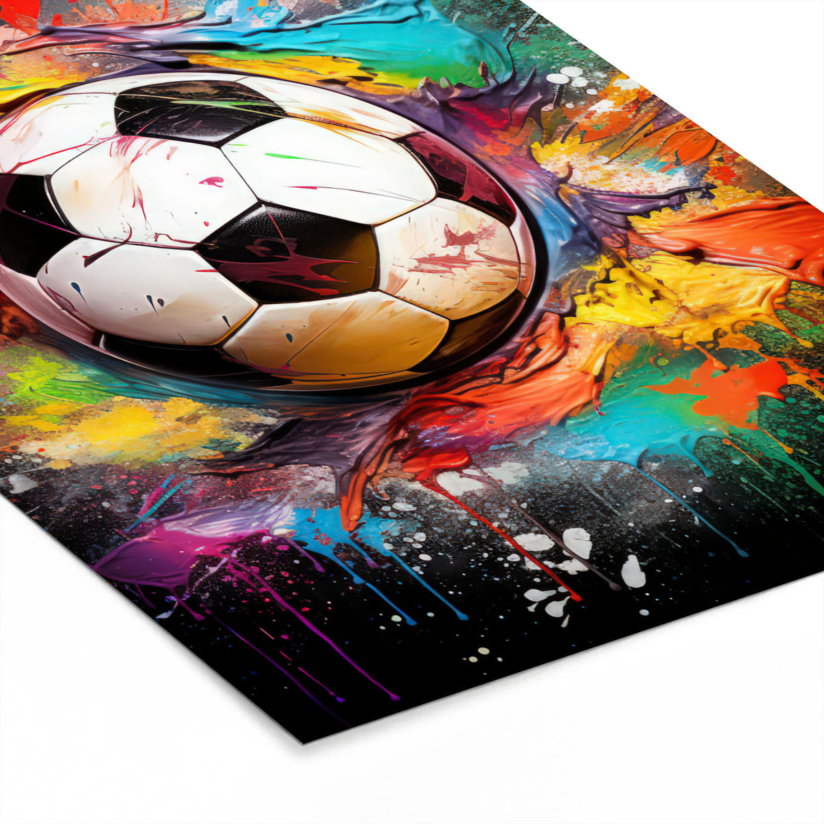 GERAHMTES BILD Fußball - Farbe - Farben - Schwarz - Weiß 60x80 cm - Weiß, Papier (60/80cm) - MuchoWow