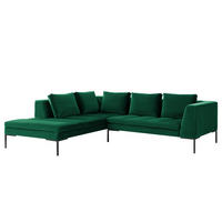 ECKSOFA mit Ottomane - Dunkelgrün/Schwarz, Textil/Metall (255/230cm) - home24