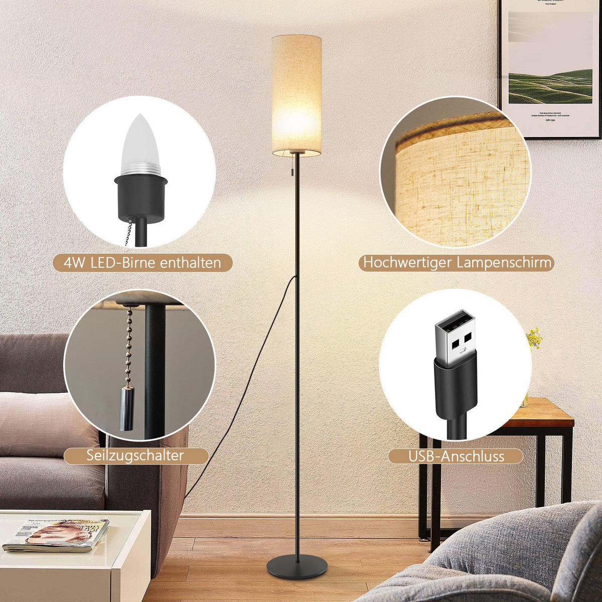 LED-STEHLAMPE Yallourakis 151/16/14cm - Schwarz, Metall (151/16/14cm) - Nettlife