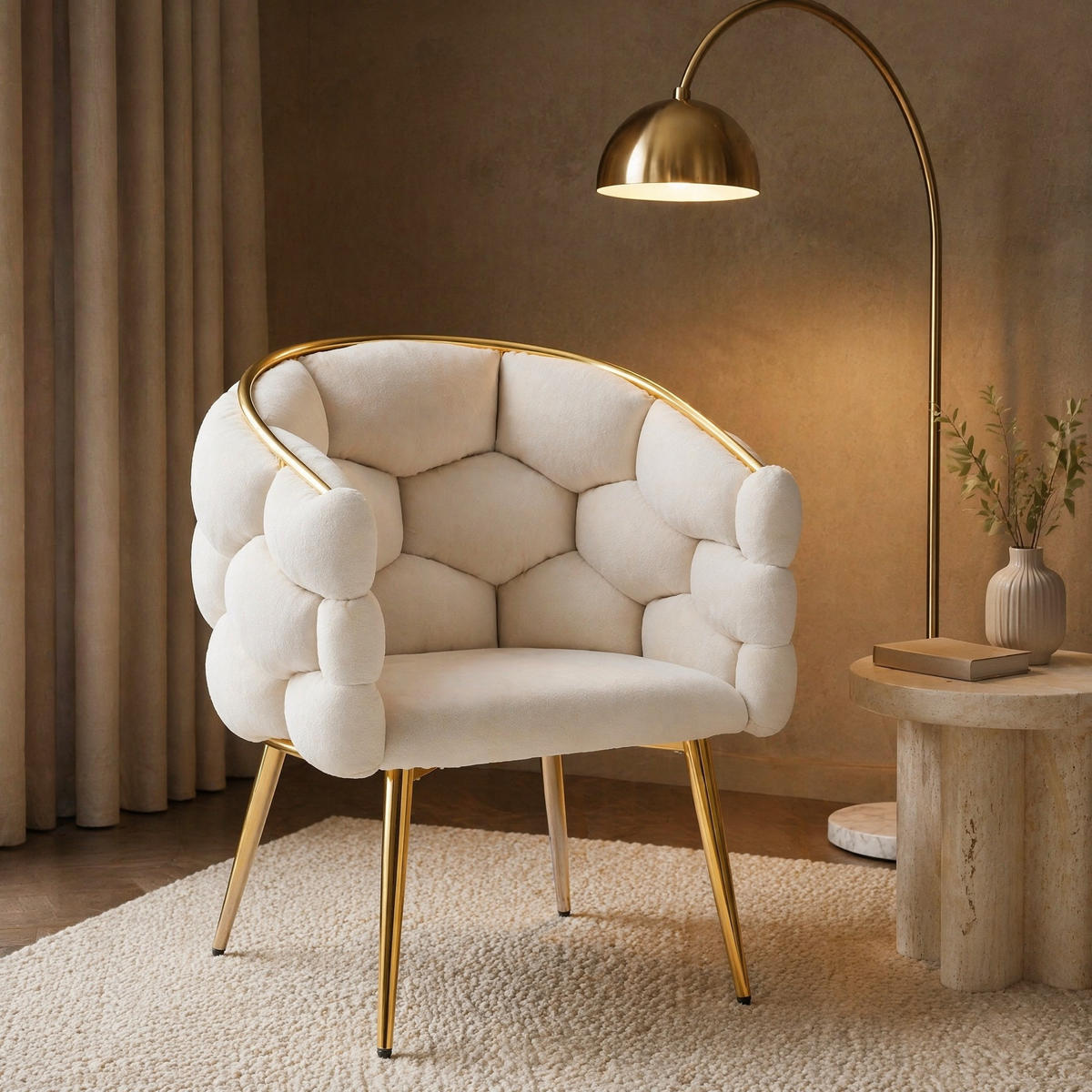 WOHNZIMMER STÜHLE mit Samtbezug goldene Beine 6tlg Beige - Beige, Textil (44/74/41cm) - EVRYAE