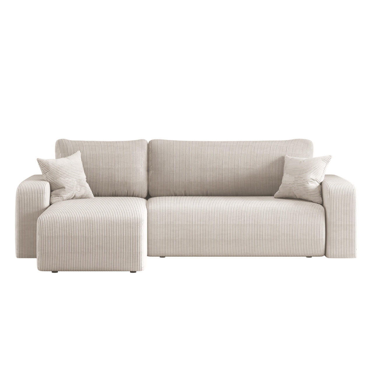 ECKSOFA L-FORM Schlaffunktion Und Bettkasten Eckcouch MILANO L Stoff Dicker Cord Beige Links - Beige, Holz/Textil (142/244cm) - Kaiser Möbel