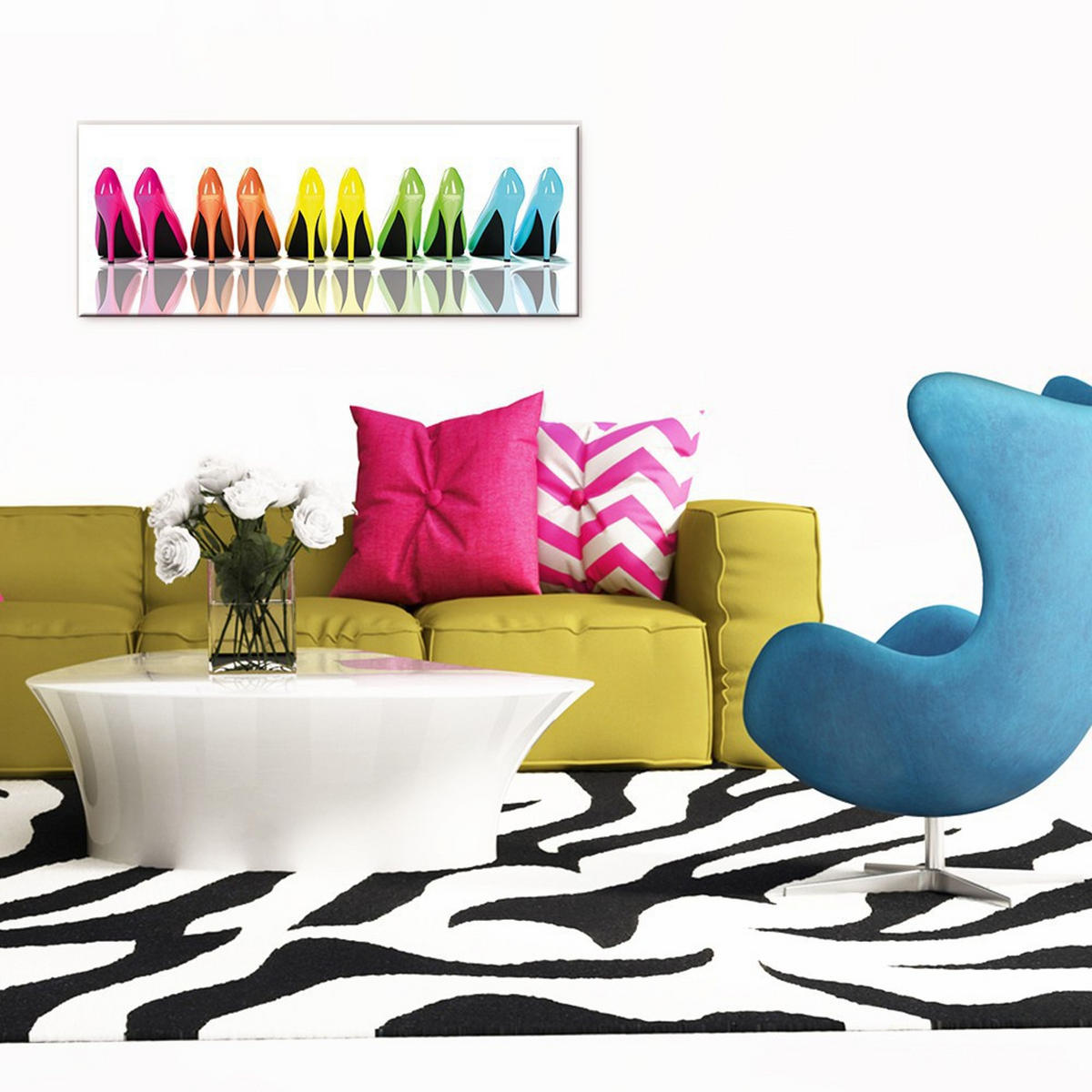 GLASBILD 80x30 cm High Heels Bunt - Gelb, Glas (80/30cm) - artissimo