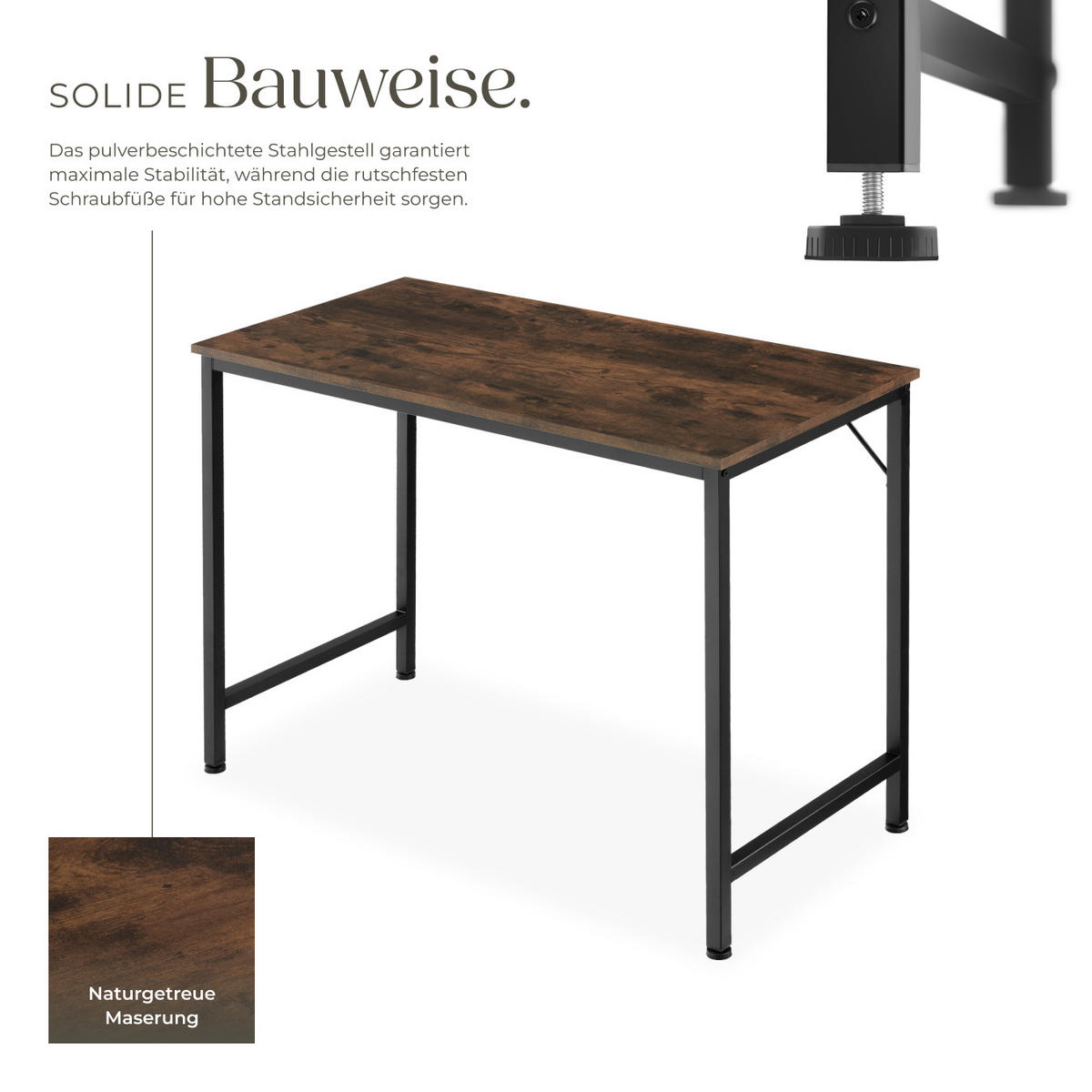 SCHREIBTISCH Jenkins, Höhe 75, 5 cm, Industrial Holz dunkel, rustikal - Rostfarben, Holzwerkstoff (50/100/75.5cm) - tectake