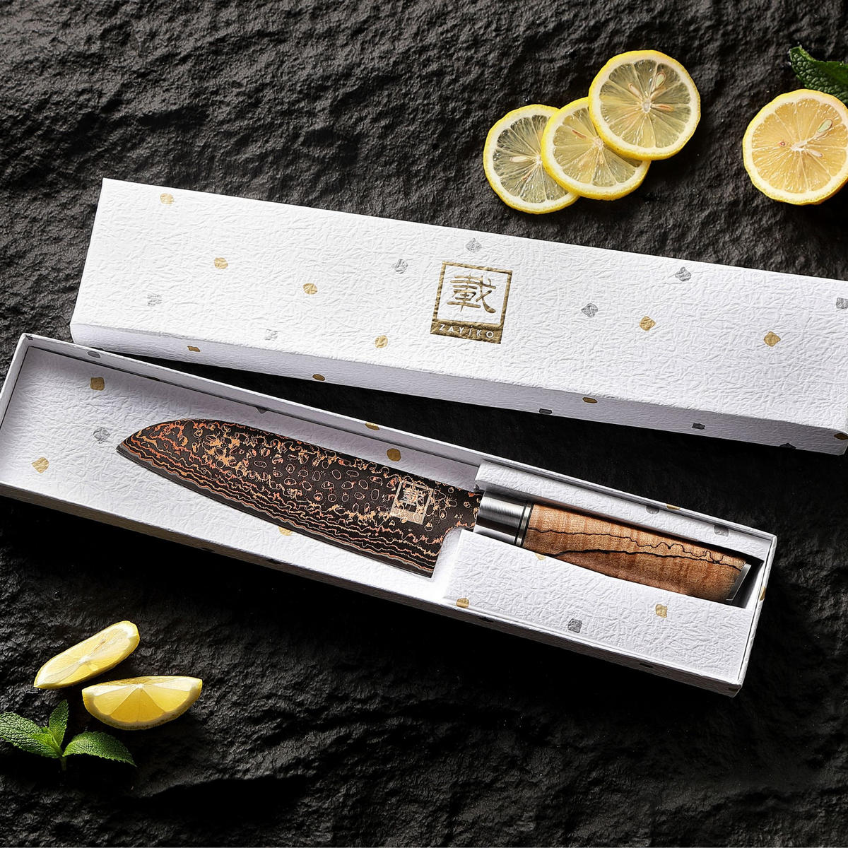 SANTOKU-MESSER 16,5 cm - Ahornfarben, Holz/Metall (30cm) - Zayiko