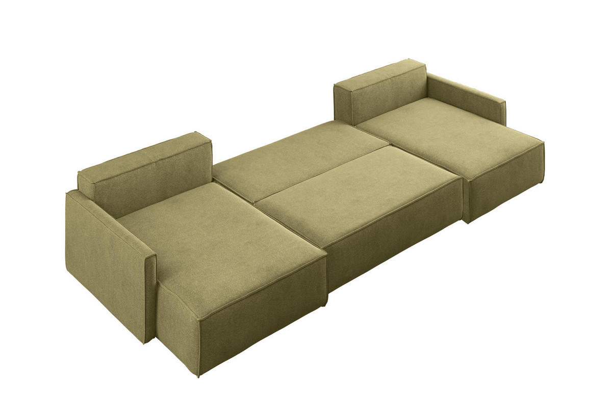 ECKSOFA Carlos U-Form Mit Schlaffunktion Und Bettkasten Stoff Salvador Olive - Olivgrün, Holz (348/142cm) - Kaiser Möbel