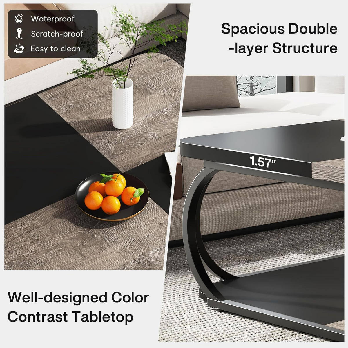 COUCHTISCH in Holzoptik Schwarz/Grau mit Ablage, ca. 100/100 /50 cm - Hellgrau/Schwarz, Holzwerkstoff/Metall (100/100/50cm) - Quality Elegance