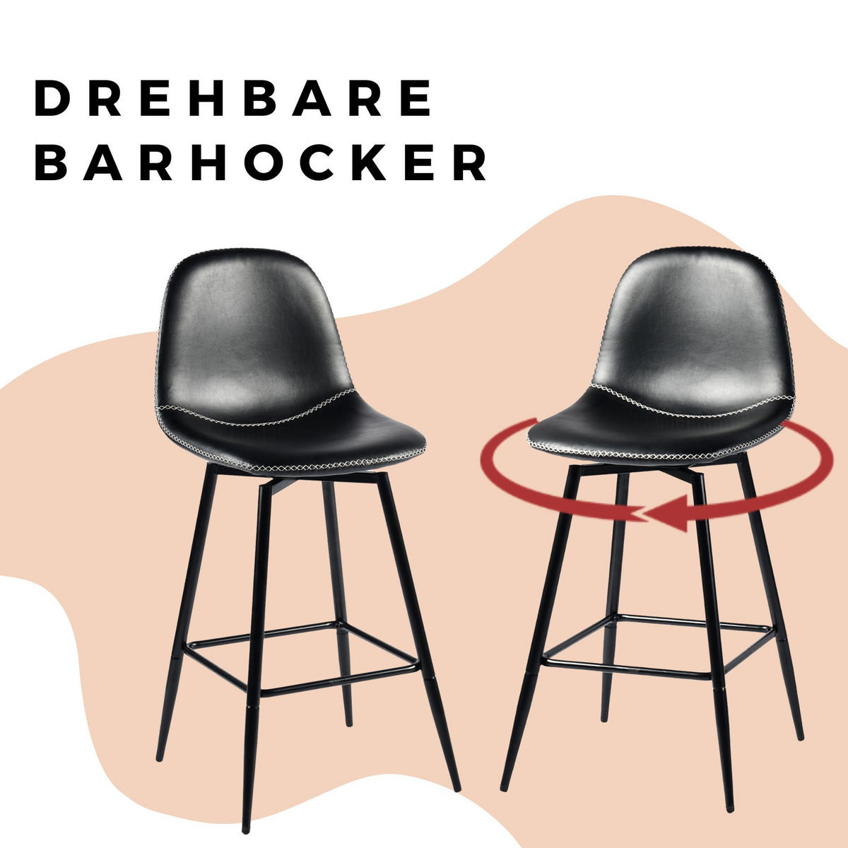 BARHOCKER Drehbare 2er-Set H67 cm - Schwarz, Textil/Metall (42.5/97/46.5cm) - Urban Meuble