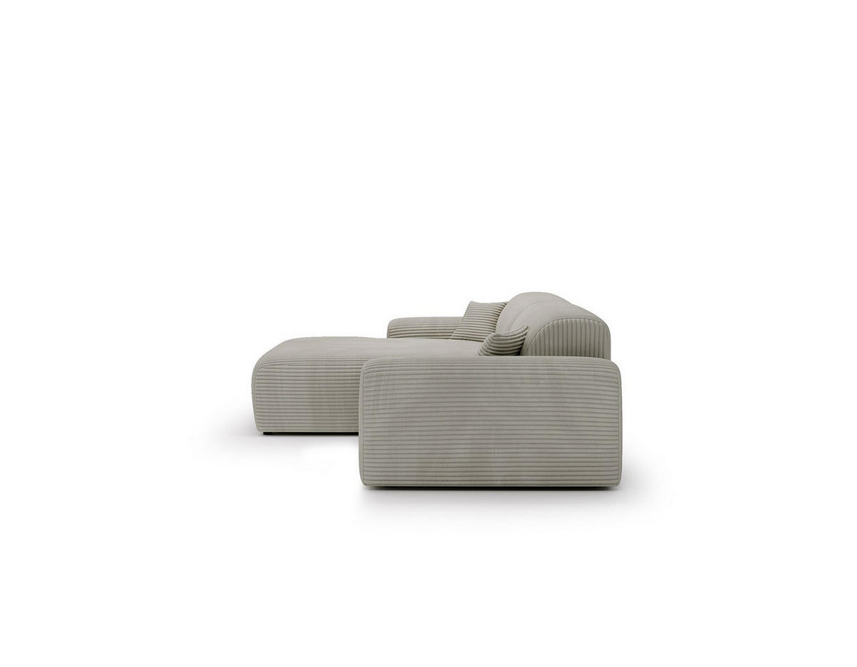 ECKSOFA mit Longchair - Cord - Silberfarben/Schwarz, Kunststoff/Textil (284/178cm) - home24