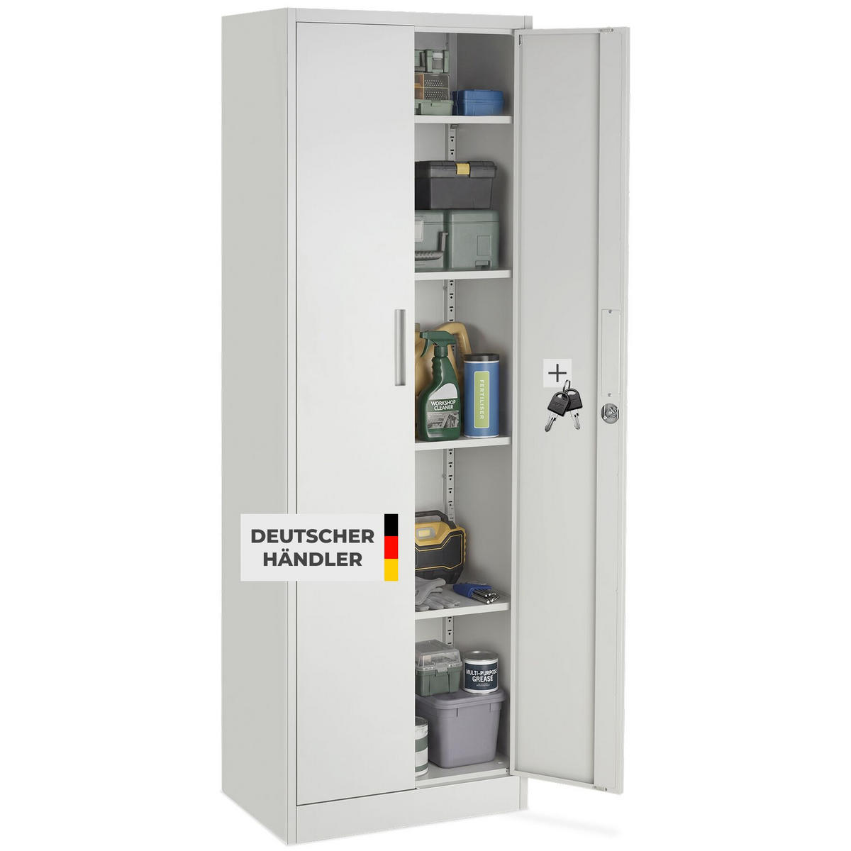 AKTENSCHRANK Brandon, Kippschutz, höhenverstellbare Füße, grau - Grau, Metall (60/180.5/40cm) - tectake