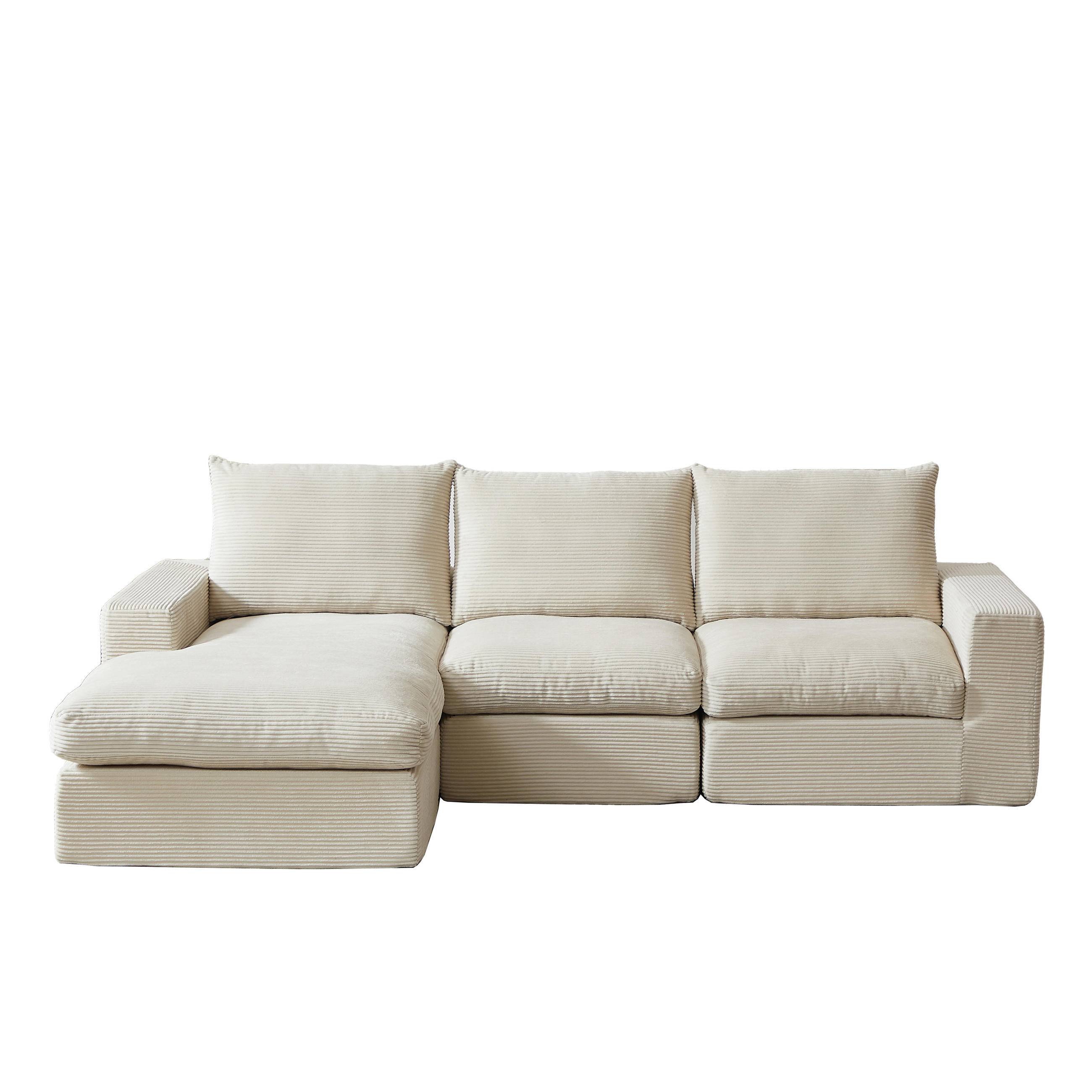 ECKSOFA 251/160/81 cm beige aus Cord mit Chaiselongue, 4 Modulen und 3 Kissen - Beige, Textil (160/251cm) - OKWISH