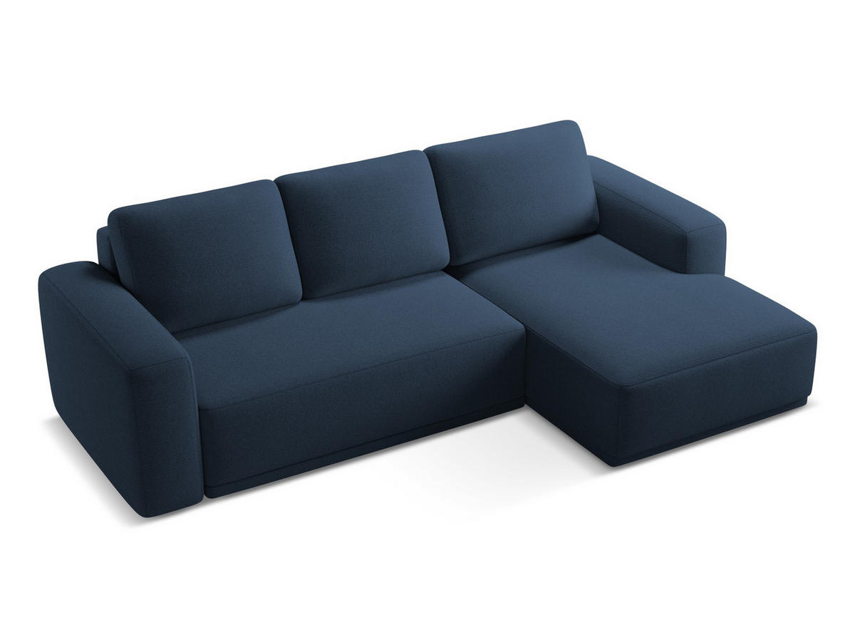 ECKSOFA mit Schlaffunktion Chenille Stoff Blau - Blau/Schwarz, Kunststoff/Textil (258/160cm) - Makamii