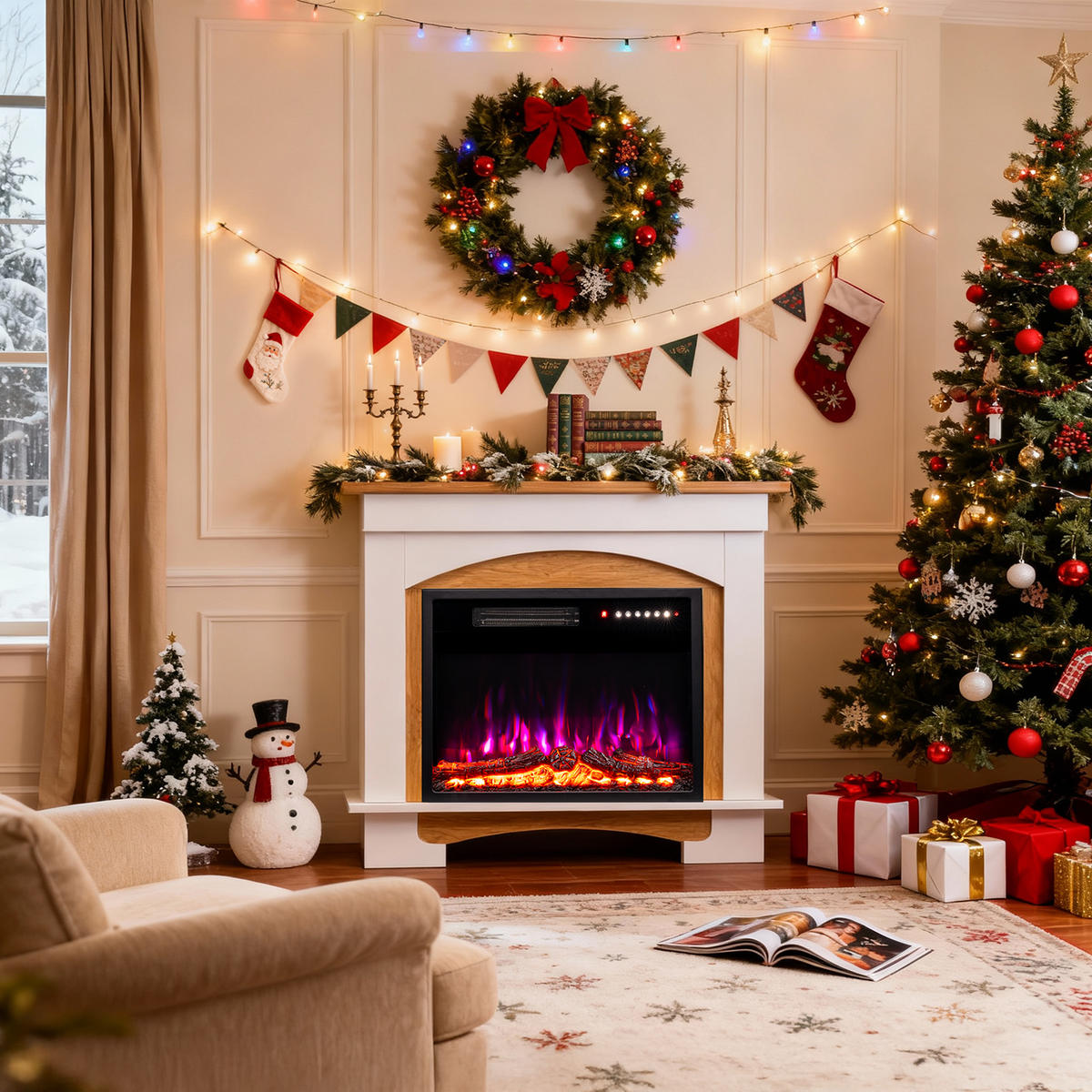 ELEKTROKAMIN mit Schrank, 1000W / 2000W Heizleistung - Weiß, Metall (90/80/30cm)