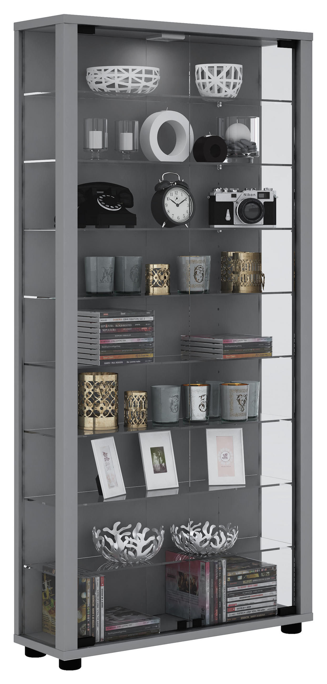VITRINENSCHRANK Silber - Silberfarben, Holzwerkstoff (59/113/18cm) - ebuy24