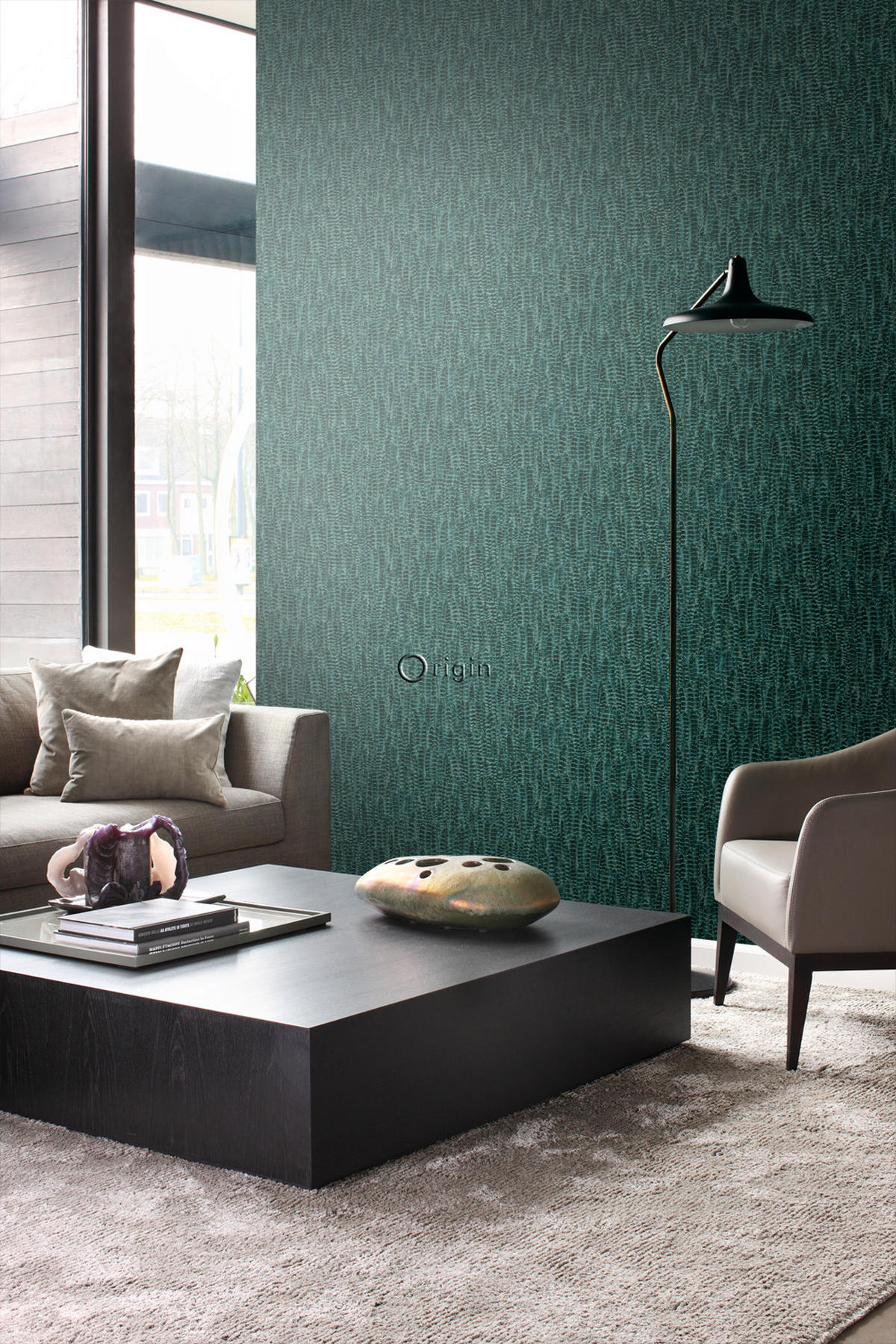 TAPETE Federn 53 cm x 10.05 m - Grün, Papier (53/1000cm) - Origin Wallcoverings