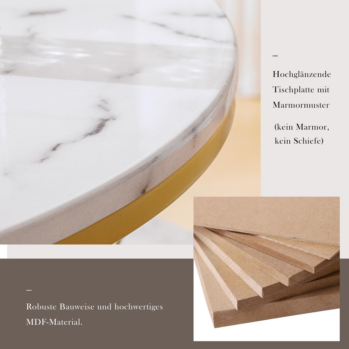 COUCHTISCH Nesting 2er-Set in Weiß Marmor-Optik - Weiß, Holzwerkstoff (70/70/45cm) - Urban Meuble