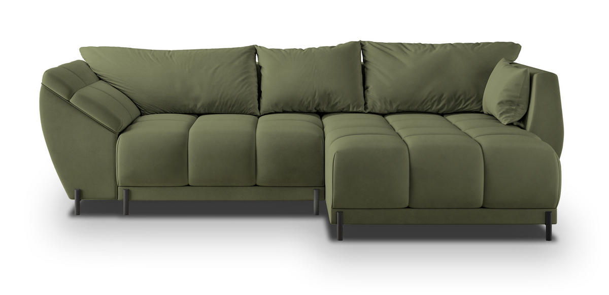 ECKSOFA VESTANO R-S Grün Velours-Stoff mit Schlaffunktion - Grün, Holz (287/182cm) - MASSENO