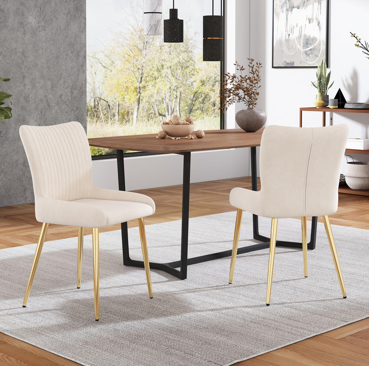 ESSZIMMERSTUHL 2er-Set Samt Beige mit goldfarbenen Metallbeinen - Beige, Metall (47/85/58cm) - Meubliv