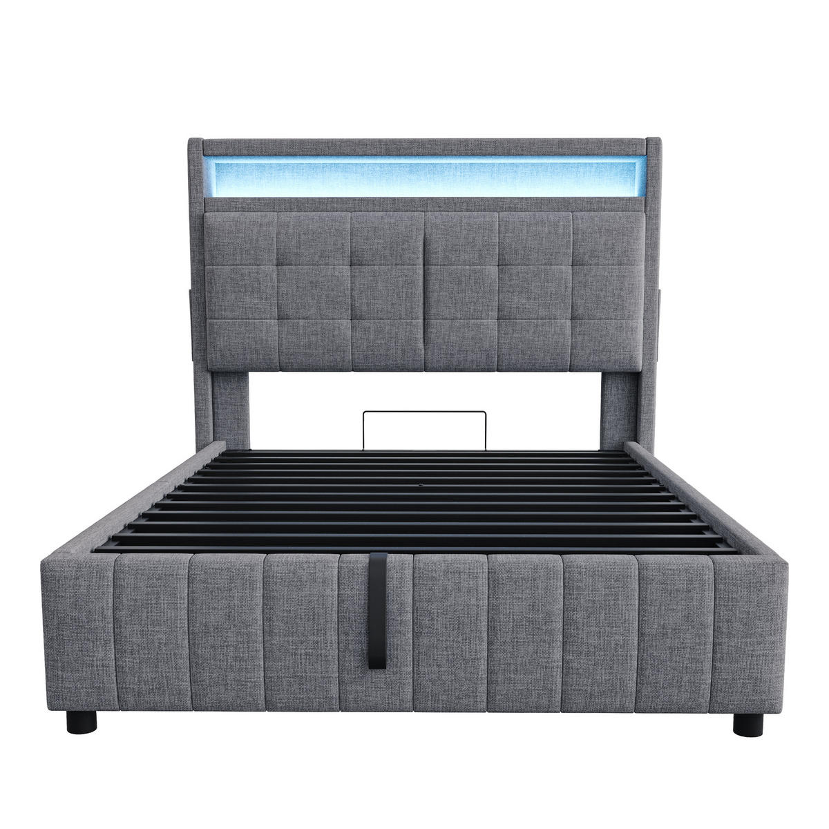 POLSTERBETT 140x200 cm Grau LED USB Stauraum Hydraulik Lattenrost - Grau, Holzwerkstoff - FLIEKS
