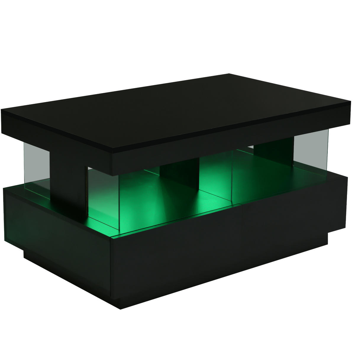COUCHTISCH, Hochglanz-Plateau, mit LED & 2 Schubladen, Spanplatte, 100/60/49,5 cm, schwarz - Schwarz, Holzwerkstoff (60/100/49.5cm) - Redom