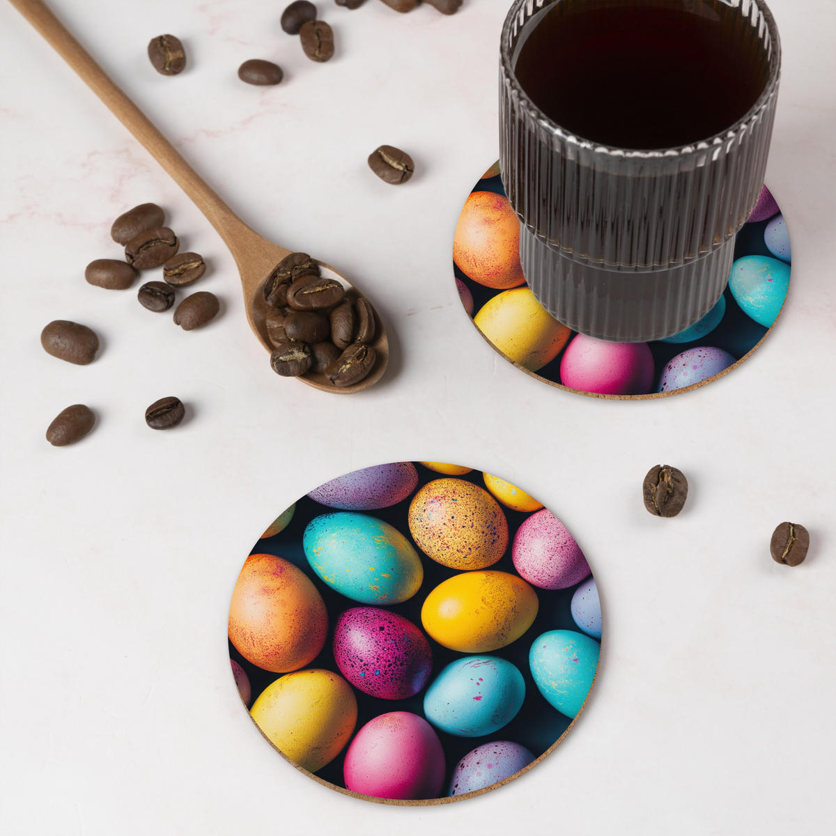 GLASUNTERSETZER Bunt - Ostereier - Spritzer 10x10 cm - Multicolor, Naturmaterialien (10/0.2cm) - MuchoWow