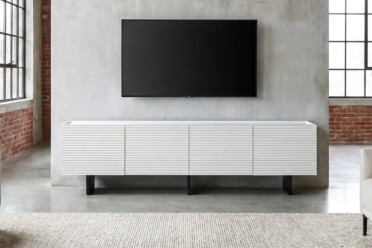 LOWBOARD LYNN Weiß Holz - Schwarz/Weiß, Holzwerkstoff/Metall (200/55/40cm) - KAWOLA