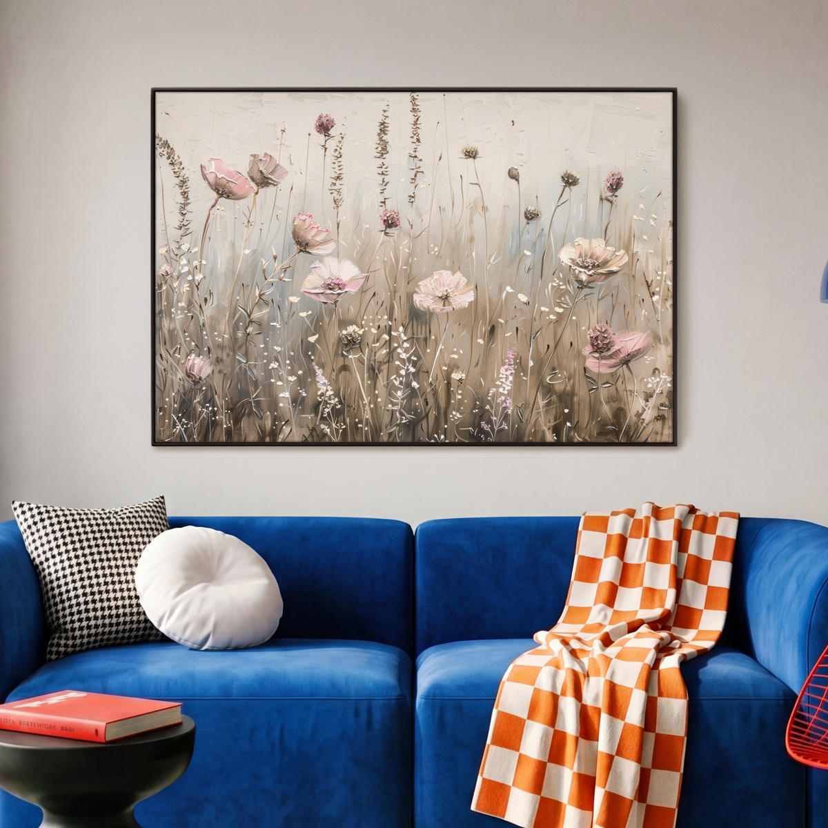 LEINWAND Bilder mit Rahmen - Blumen - Rosa - Modern - Beige - 90x60 - Beige, Textil (90/60cm) - MuchoWow